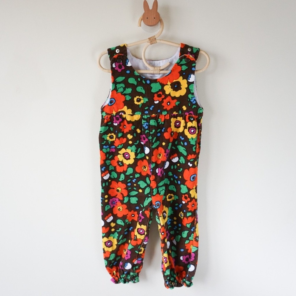 Rugged Bear Floral Corduroy Romper Baby 24 Months Brown Orange Retro‎